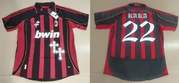 AC Milan 2008-09 Home Jersey Red Black Striped Soccer Jersey - 1
