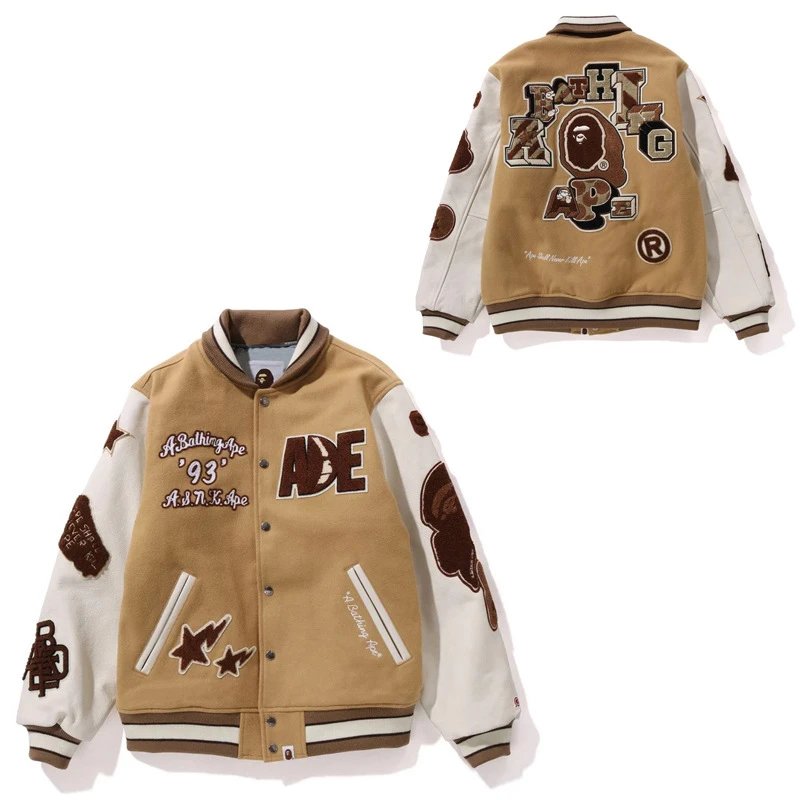 A Bathing Ape '93 College Jacket Beige and White Outerwear