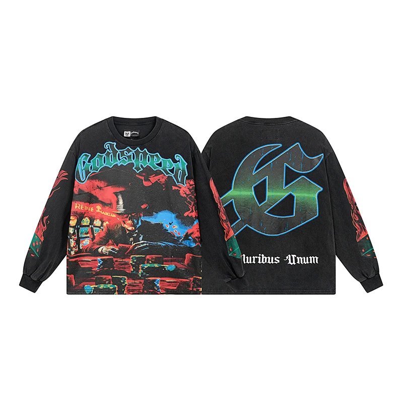 Godspeed Shirts Graphic long-sleeve crewneck shirt — G 1099 Washed black