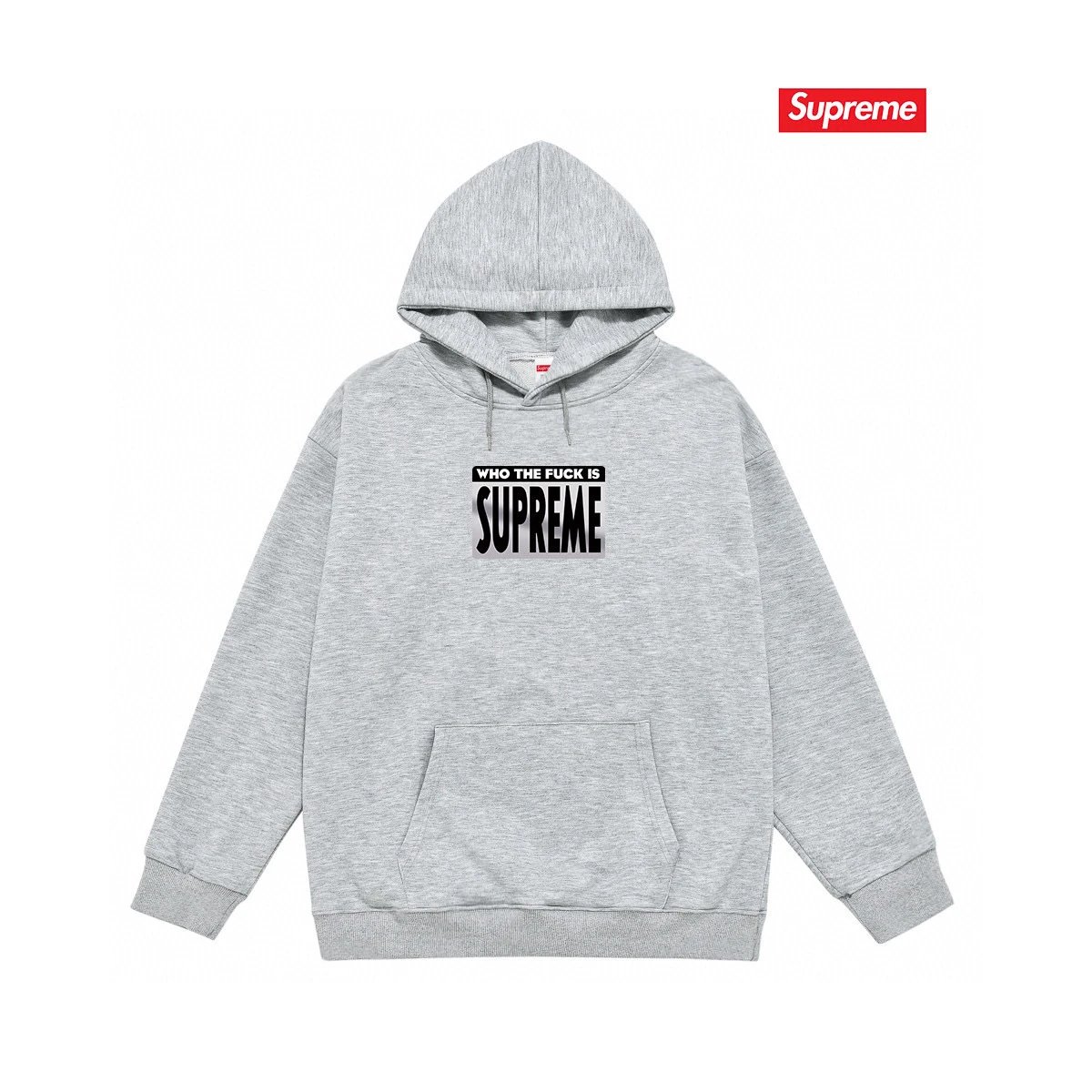 Supreme Hoodies & Sweatshirts Pullover hoodie with oval logo graphic and back text print — S 2150 gray