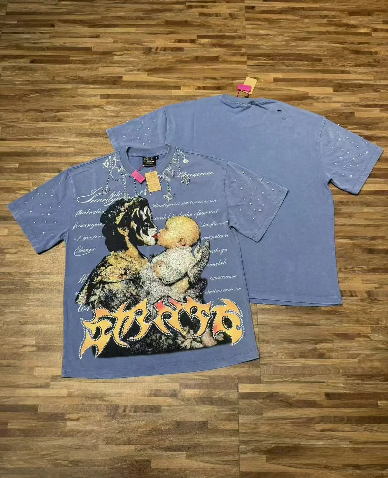 Saints Global T-Shirts Rhinestone Graphic T-Shirt — S7003 Blue