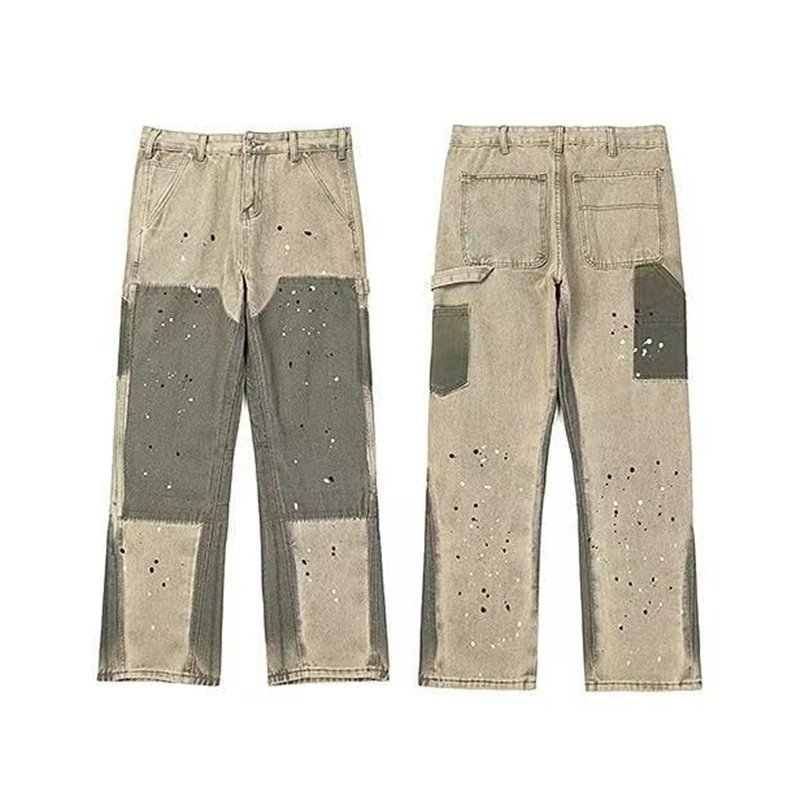 Gallery Dept. Shorts Distressed paint-splatter denim — 4092 Khaki