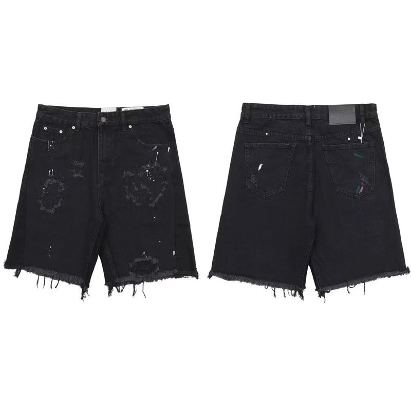 Gallery Dept. Shorts Distressed paint-splatter denim — 635 black