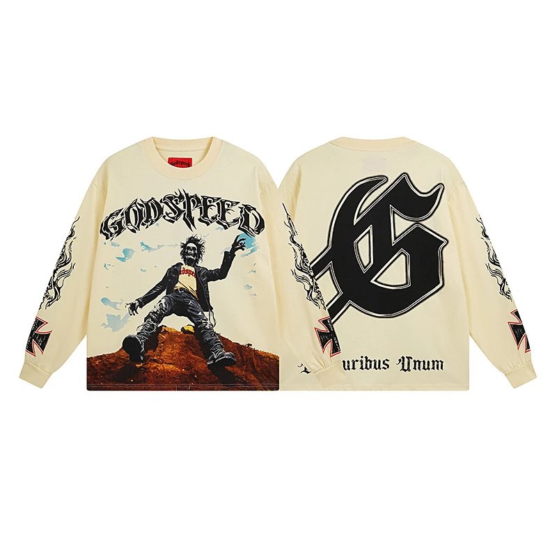 Godspeed Shirts Graphic long-sleeve crewneck shirt — D 3103 Apricot color