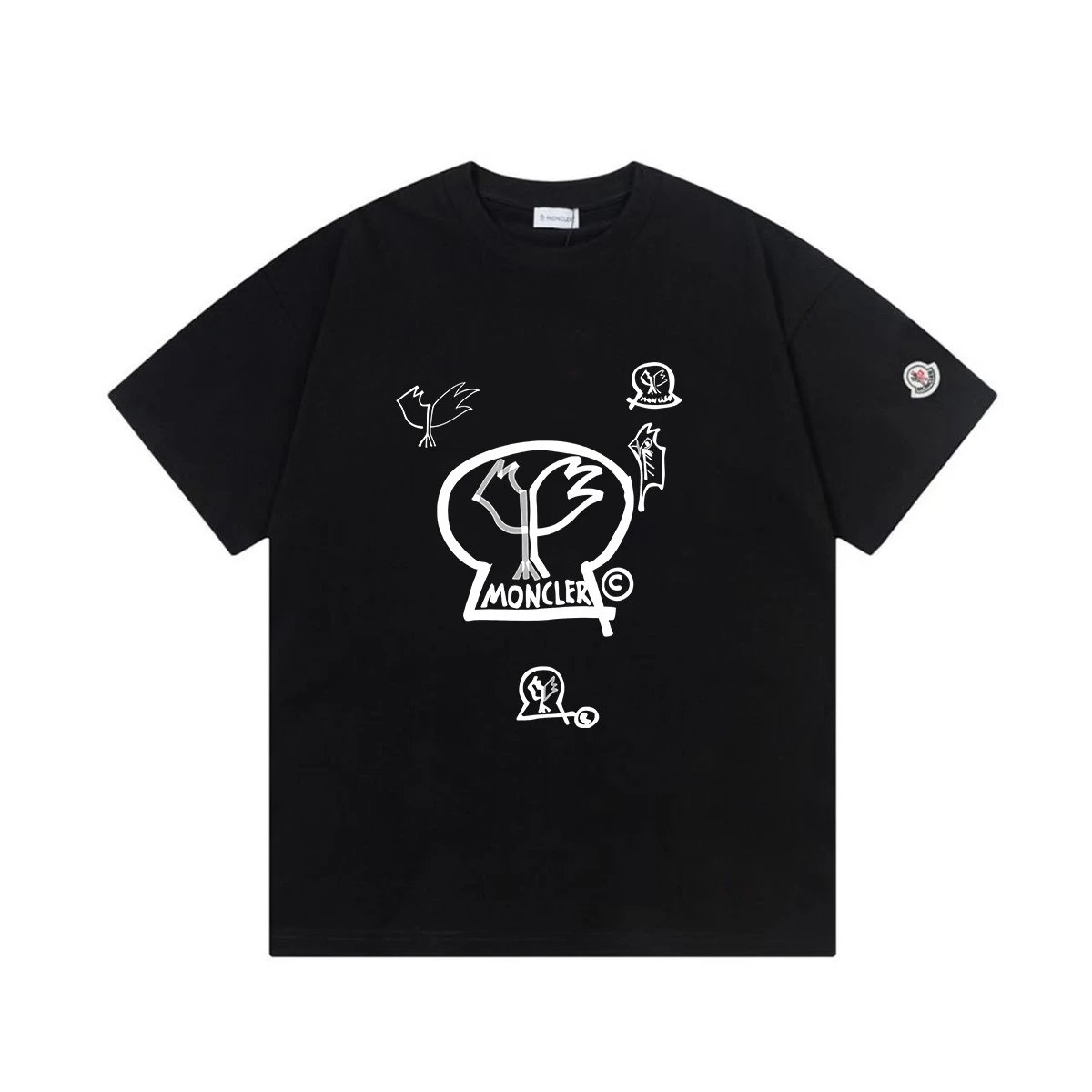 Moncler T-Shirts Short-Sleeve Graphic Print — M 2037 Black