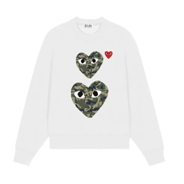 Comme des Garçons Play Camo Heart White Sweatshirt Sweater - 1