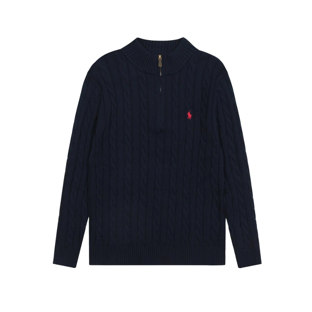 Polo Ralph Lauren Knitwear Cable-Knit Quarter-Zip Sweater — DS 014 Navy blue with red label