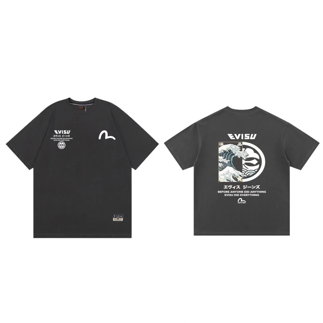 Evisu T-Shirts Short-Sleeve Graphic Print T-Shirt — gray F 237