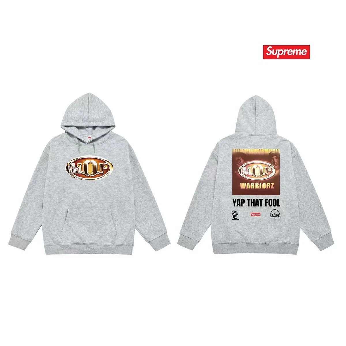 Supreme Hoodies & Sweatshirts Fleece-Lined Graphic Pullover Hoodie — 2231 Gray with fleece lining