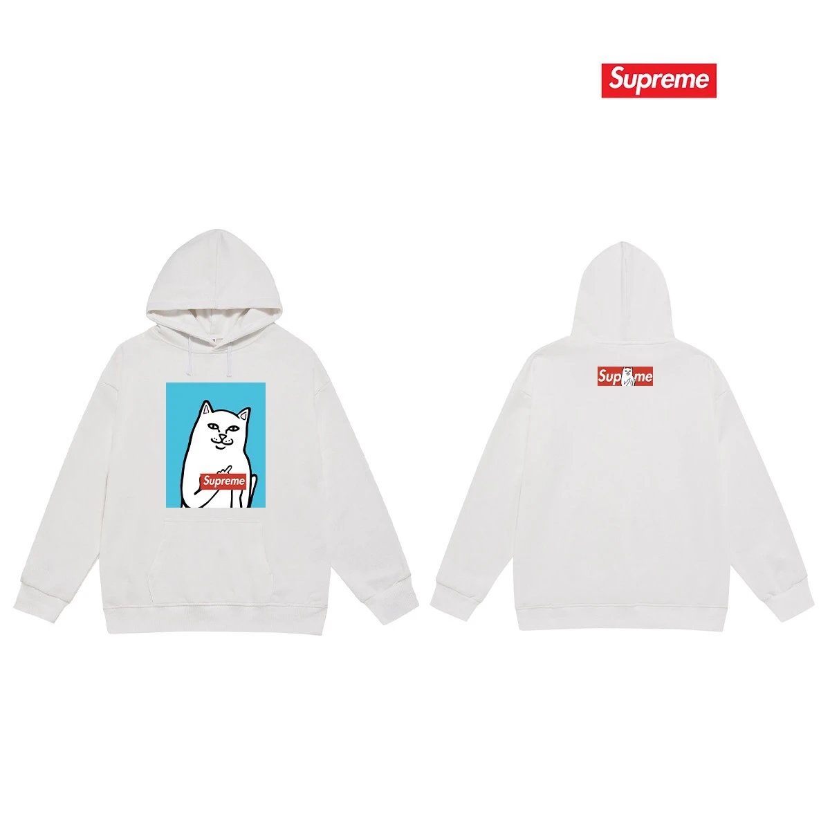 Supreme Hoodies & Sweatshirts Fleece-Lined Graphic Pullover Hoodie — 2232 White with fleece lining