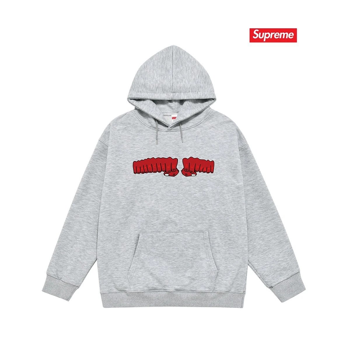 Supreme Hoodies & Sweatshirts Hooded sweatshirt with Stüssy graphic and kangaroo pocket — 2237 Gray with fleece lining