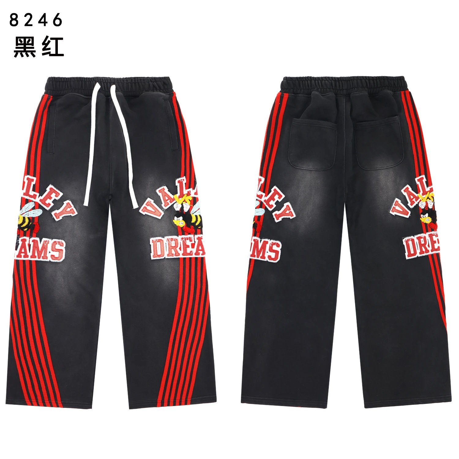 Vale Forever Matching Sets Bee graphic striped hoodie and sweatpants set — 8246 Red