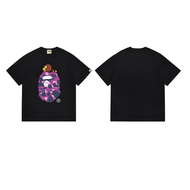 A Bathing Ape T-Shirts Head Graphic Print — 163 Black Purple