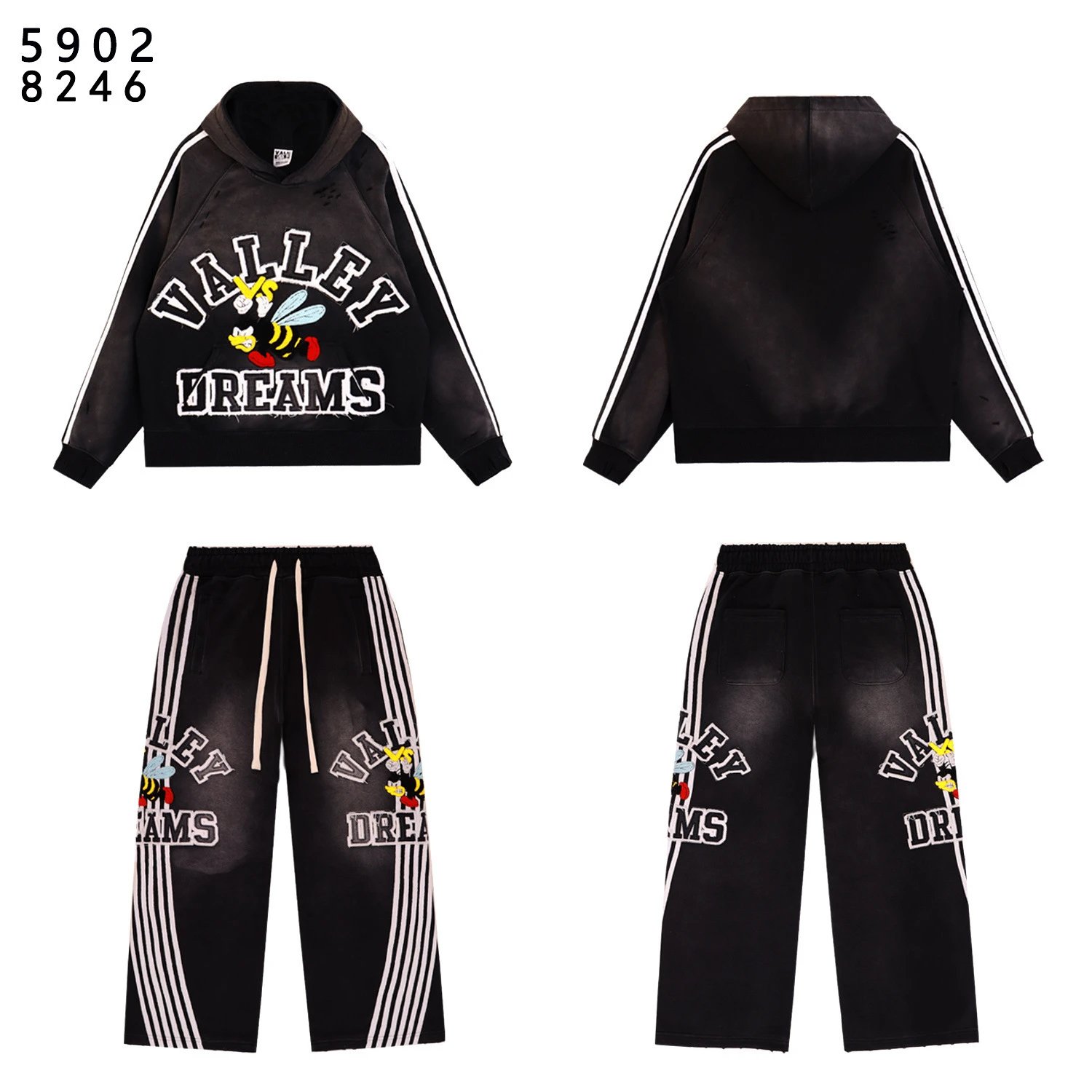 Vale Forever Matching Sets Bee graphic striped hoodie and sweatpants set image 3