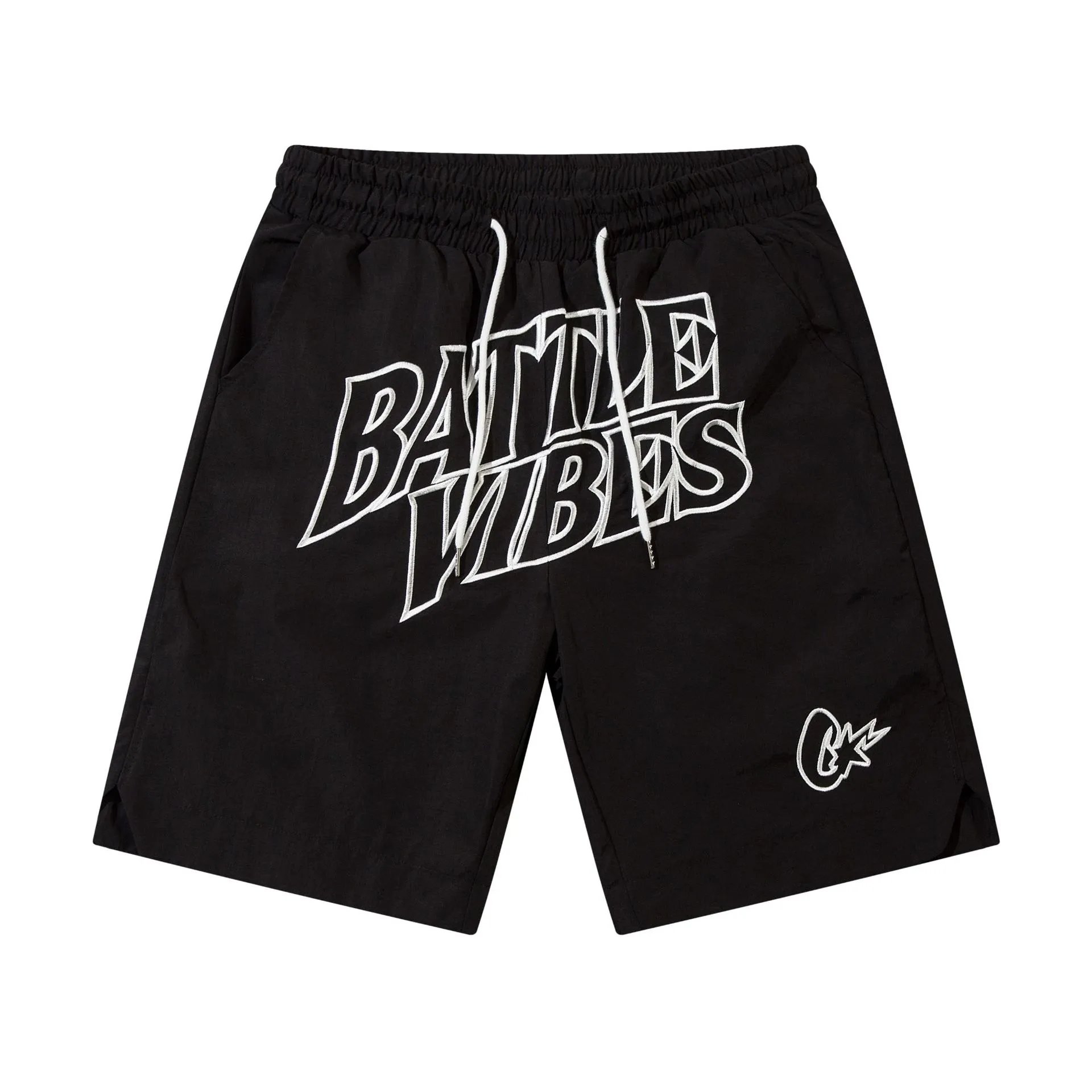 Unbranded Shorts Drawstring Mesh with Embroidered Graphic Lettering — 93 Black