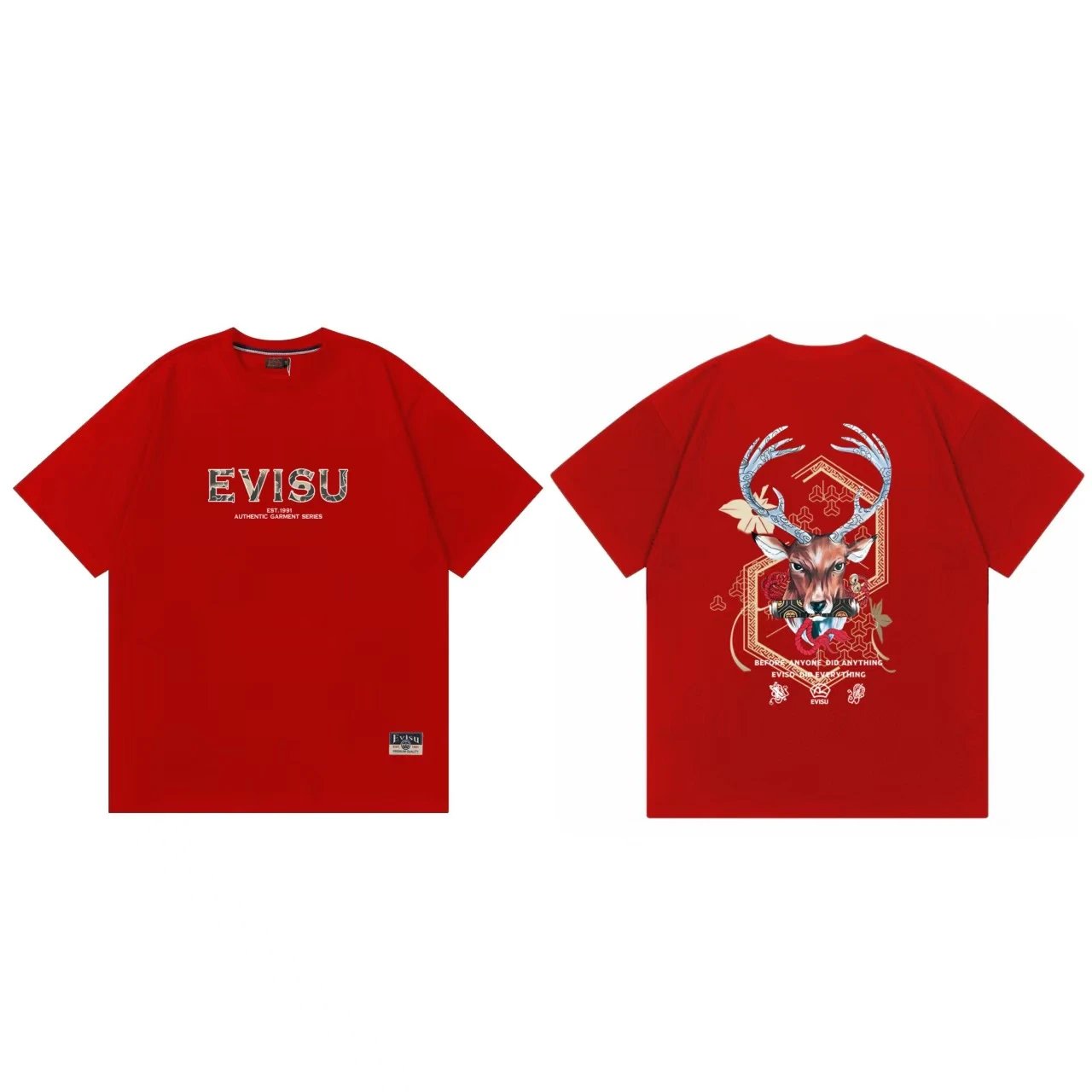 Evisu T-Shirts Short-Sleeve Graphic T-Shirt — Red F 231