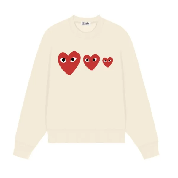 Comme des Garçons Play Three Hearts Beige Sweatshirt Sweater - 1