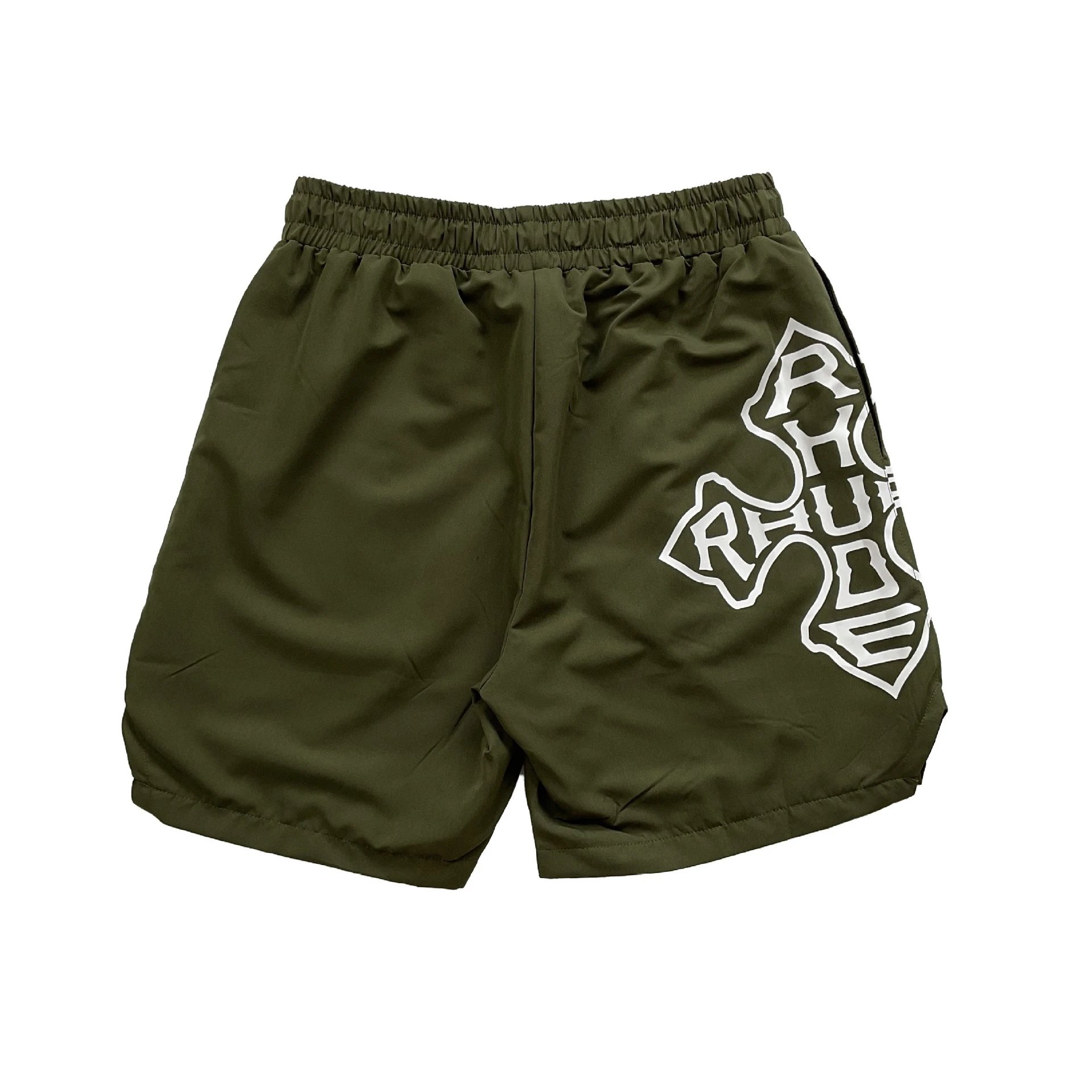 Rhude Cross Logo Swim Shorts Army Green - 10