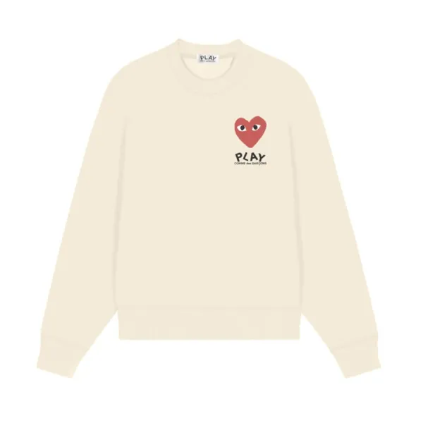 Comme des Garçons Play Heart Logo Cream Sweatshirt Sweater - 1