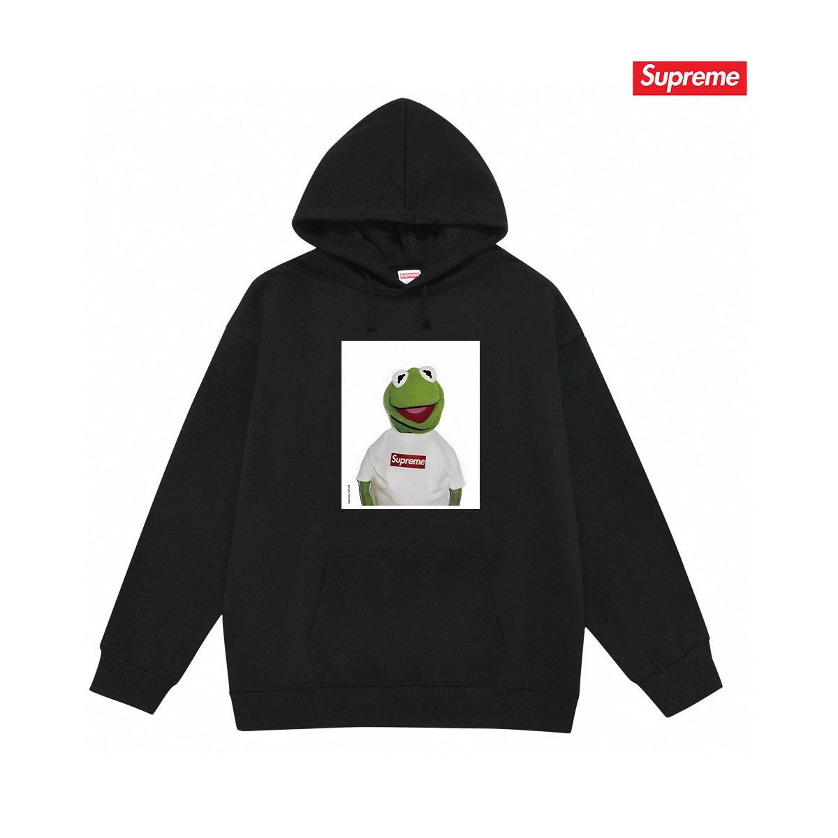 Supreme Hoodies & Sweatshirts Fleece-lined pullover hoodie with photo graphic and kangaroo pocket — S 2174 Black with fleece lining