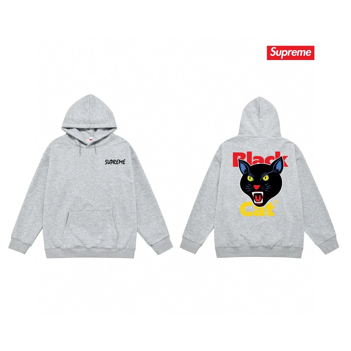 Supreme Hoodies & Sweatshirts Fleece-lined pullover hoodie with photo graphic and kangaroo pocket — S 2180 Gray with fleece lining