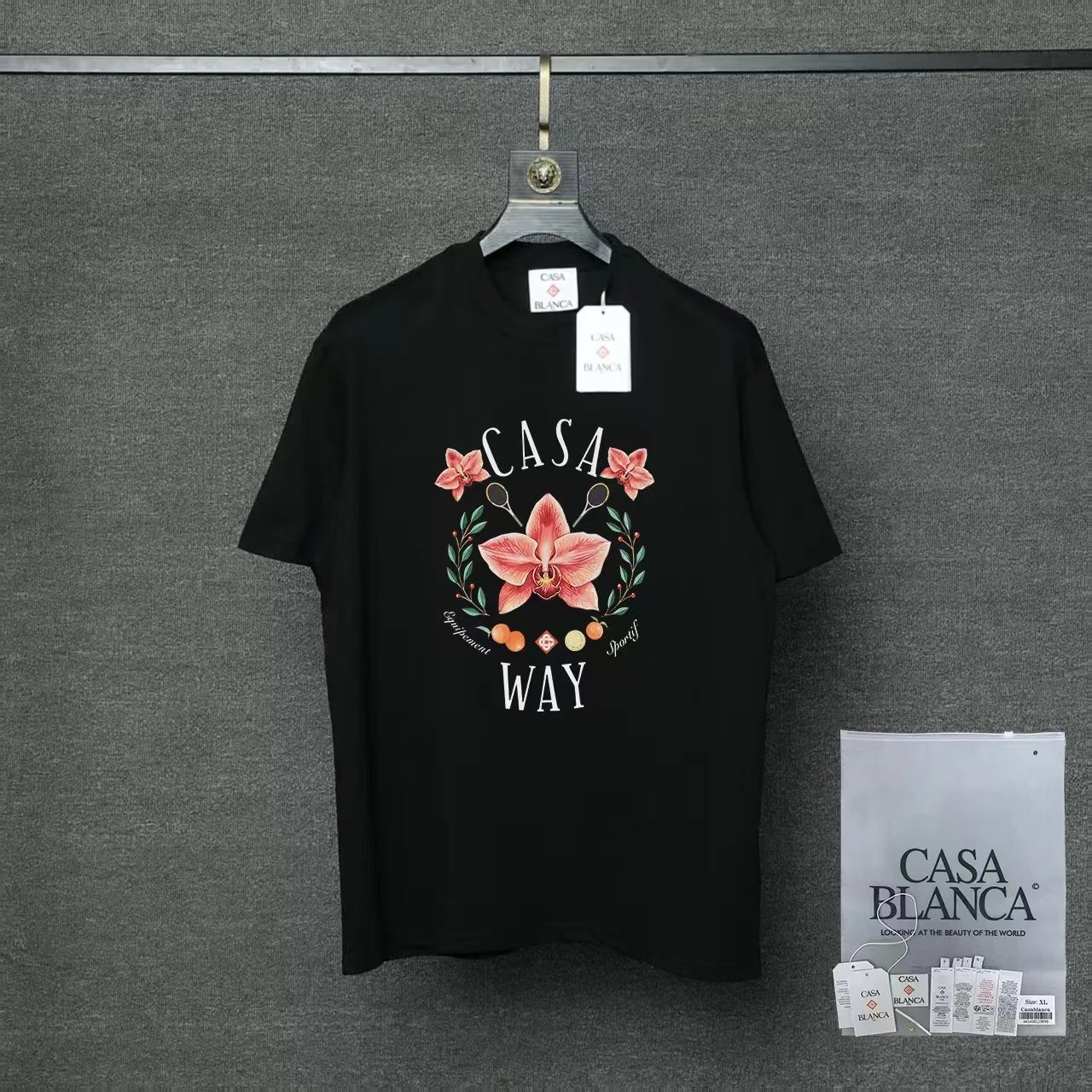 Casablanca T-Shirts Flaming Tennis Ball Graphic — 03 Black