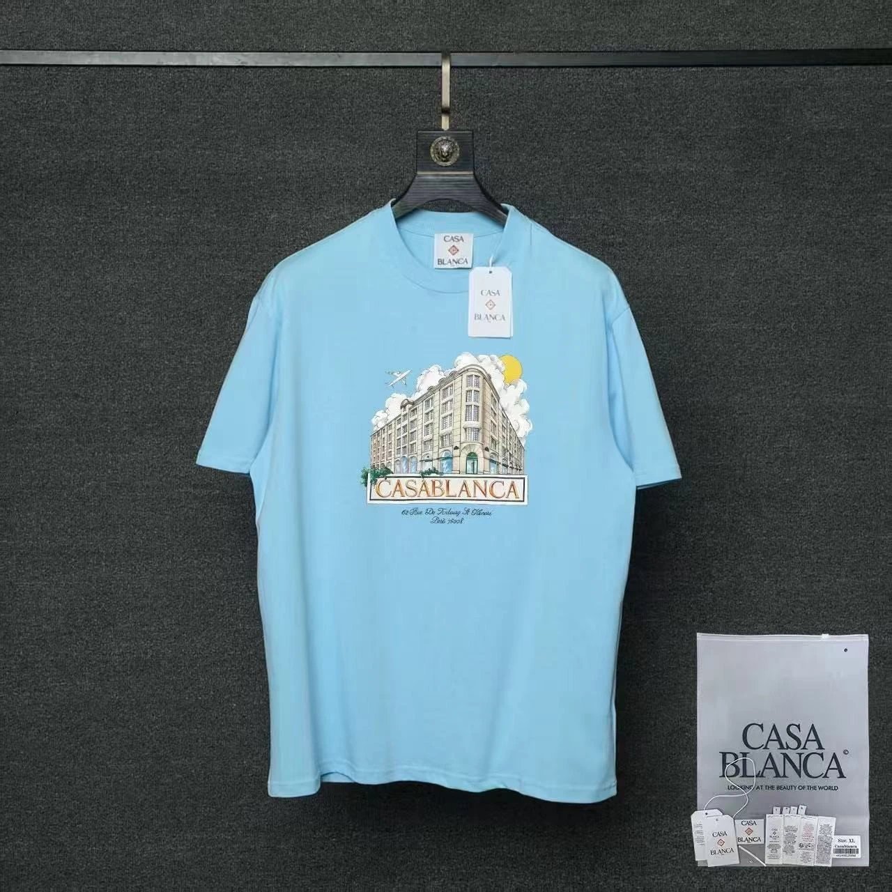 Casablanca T-Shirts Flaming Tennis Ball Graphic — 04 Light Blue