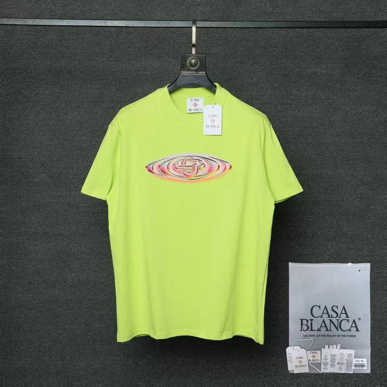 Casablanca T-Shirts Short-Sleeve Graphic Logo T-Shirt — 08 Fluorescent Green