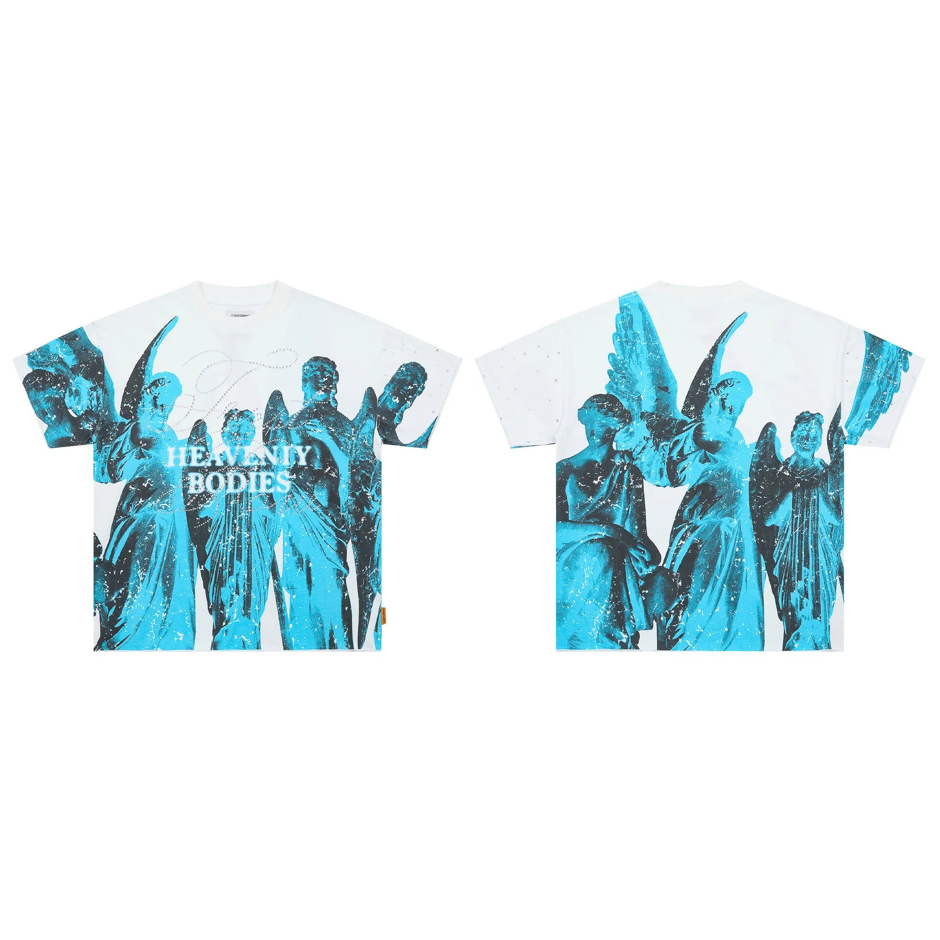 FIRST ROW T-Shirts Graphic Print — F 519#Hot-fix rhinestones