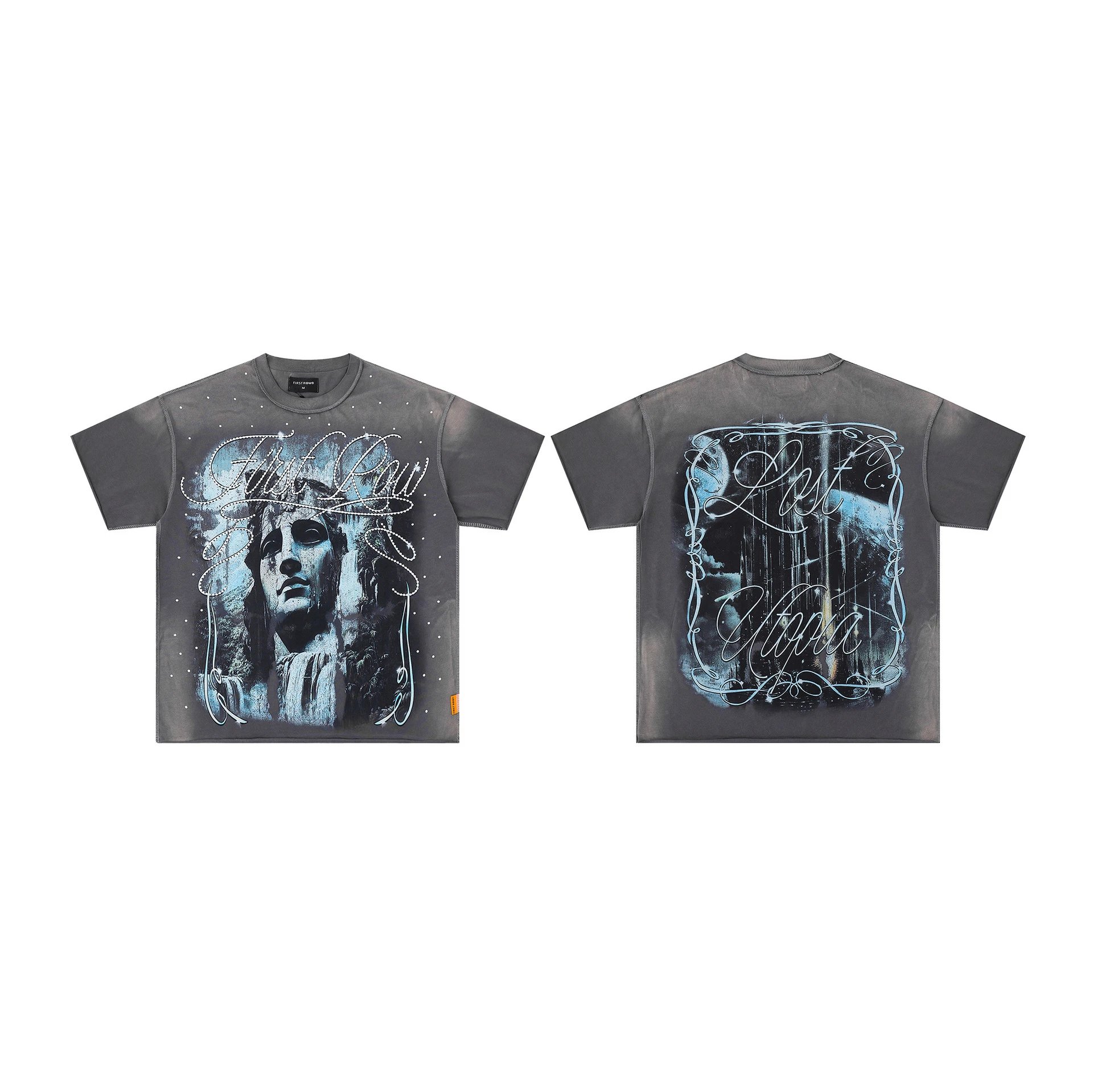 FIRST ROW T-Shirts Graphic Print — F 513#White ink direct jet rhinestone