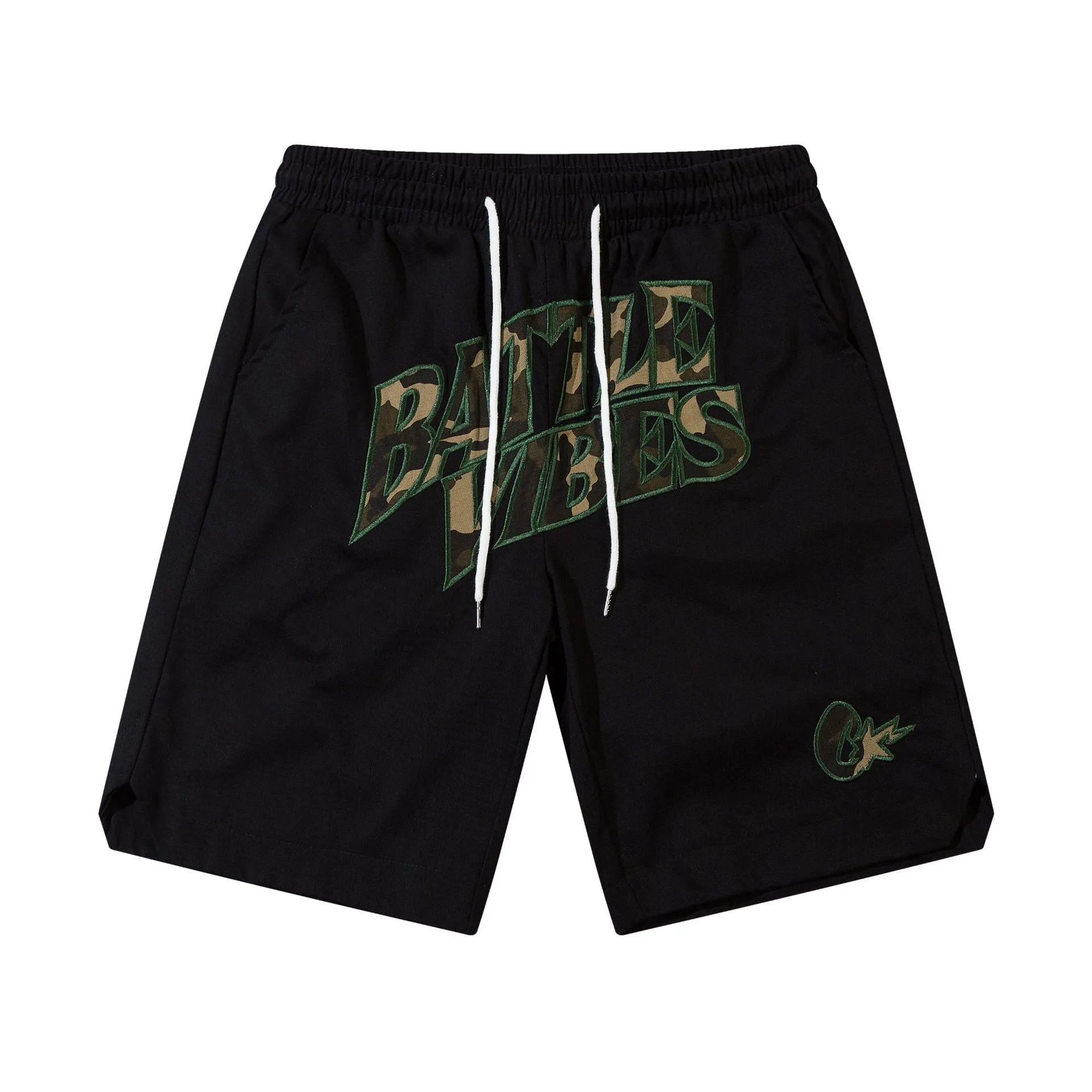Unbranded Shorts Drawstring Mesh with Embroidered Graphic Lettering — 95 black
