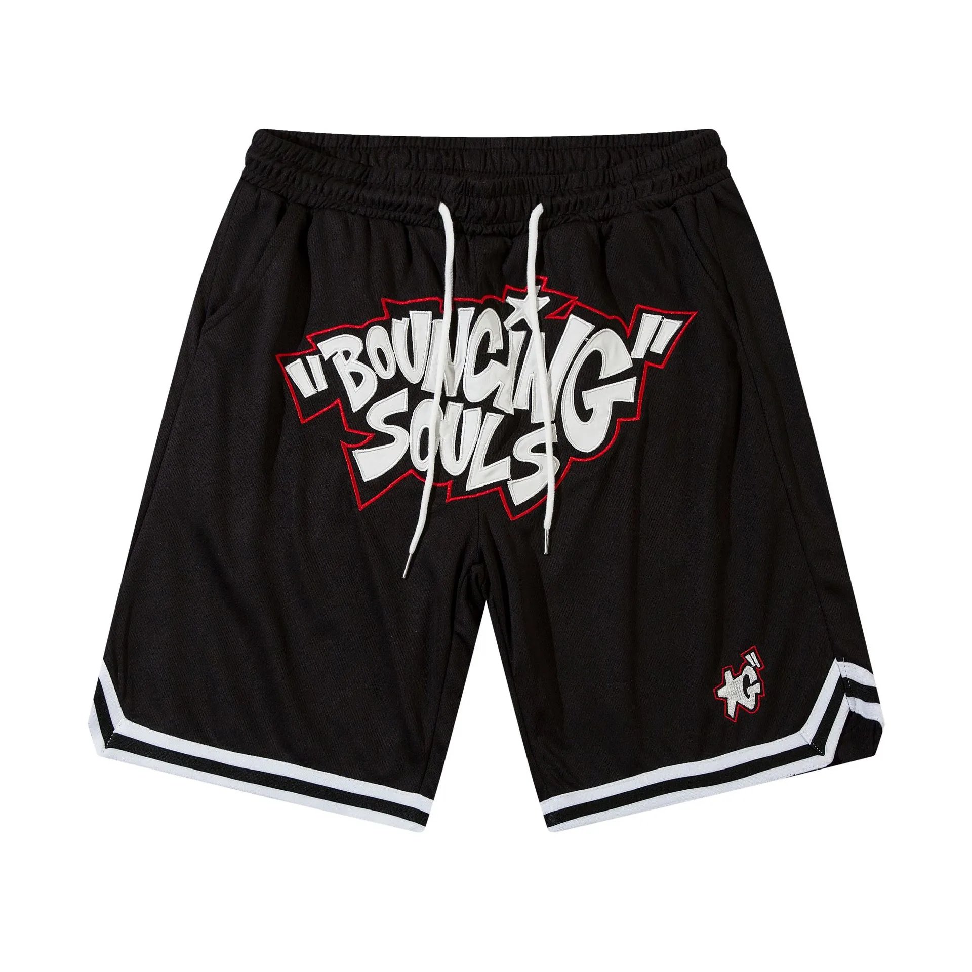 Unbranded Shorts Drawstring Mesh with Embroidered Graphic Lettering — 91 black