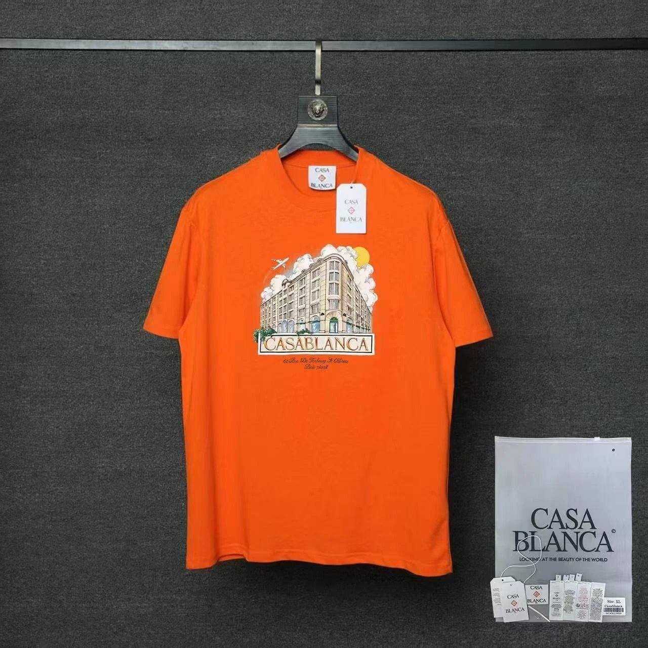 Casablanca T-Shirts Flaming Tennis Ball Graphic — 04 Orange