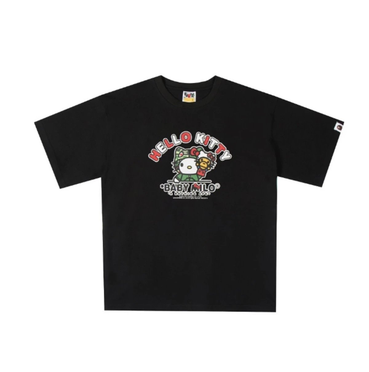 A Bathing Ape T-Shirts Baby Milo Sanrio Character Graphic — Black and green kitty