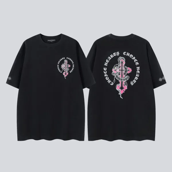 Design Choice Hearts Snake Cross Black Oversized T-Shirt T-Shirts - 1