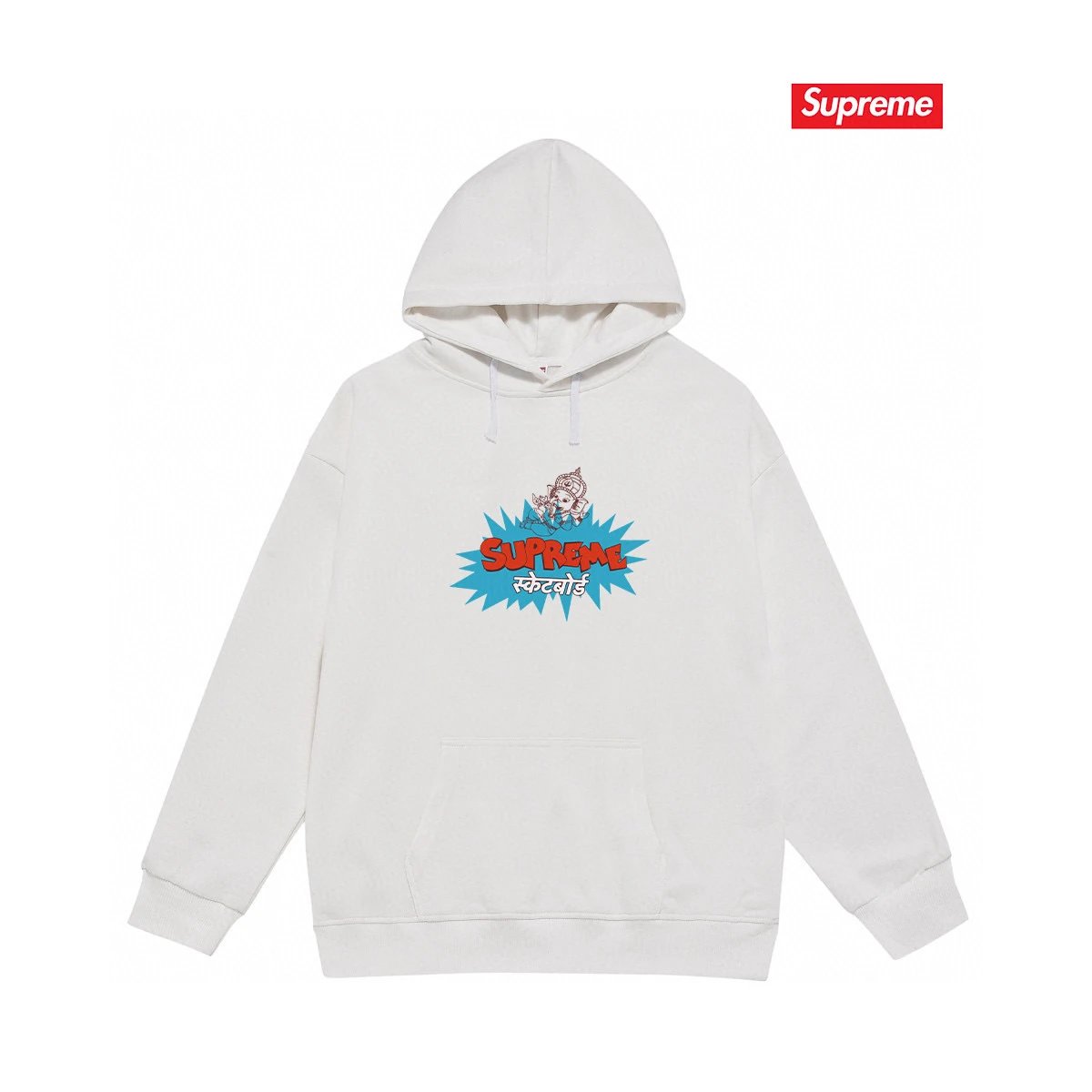 Supreme Hoodies & Sweatshirts Fleece-lined pullover hoodie with photo graphic and kangaroo pocket — S 2173 White with fleece lining