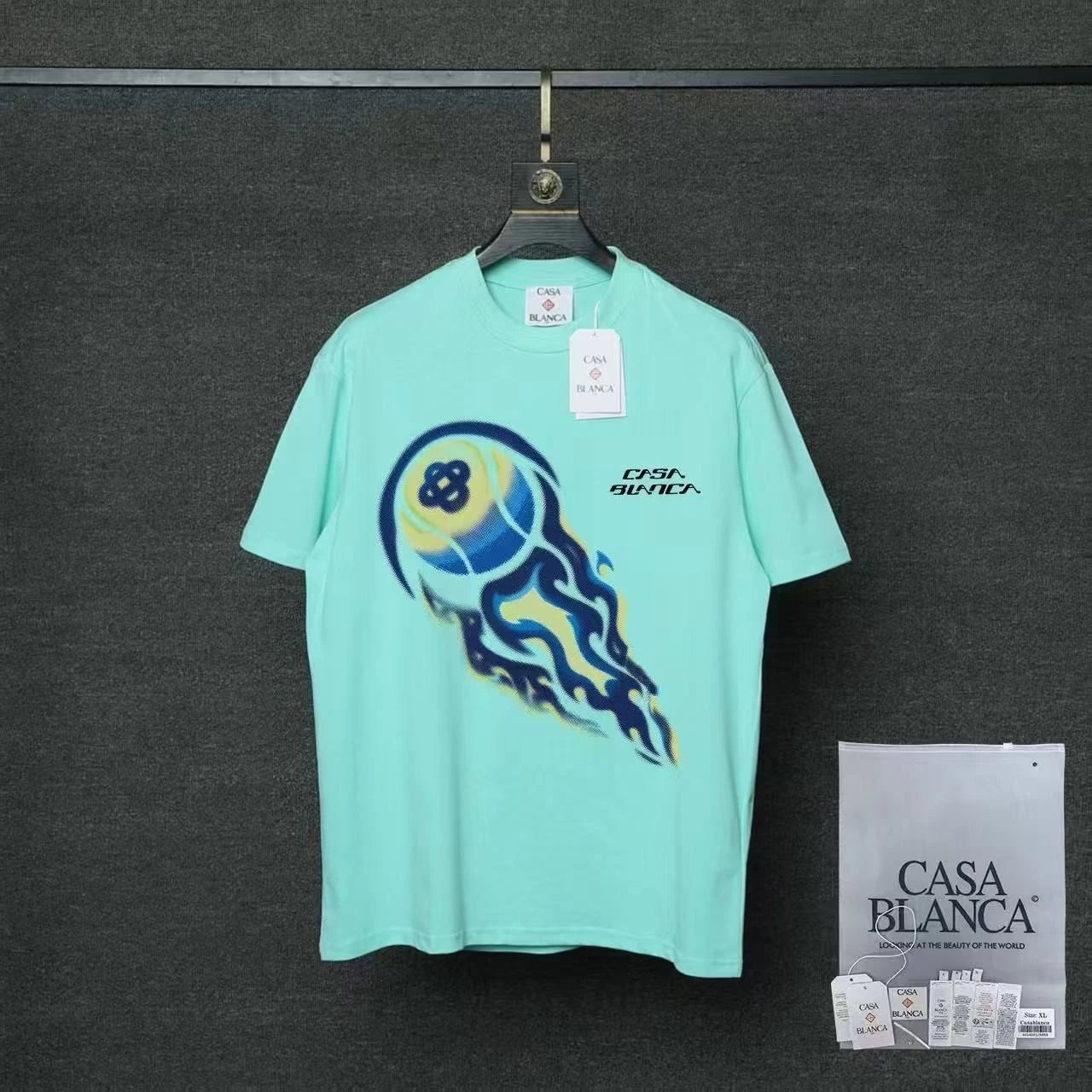 Casablanca T-Shirts Flaming Tennis Ball Graphic — 01 Light green