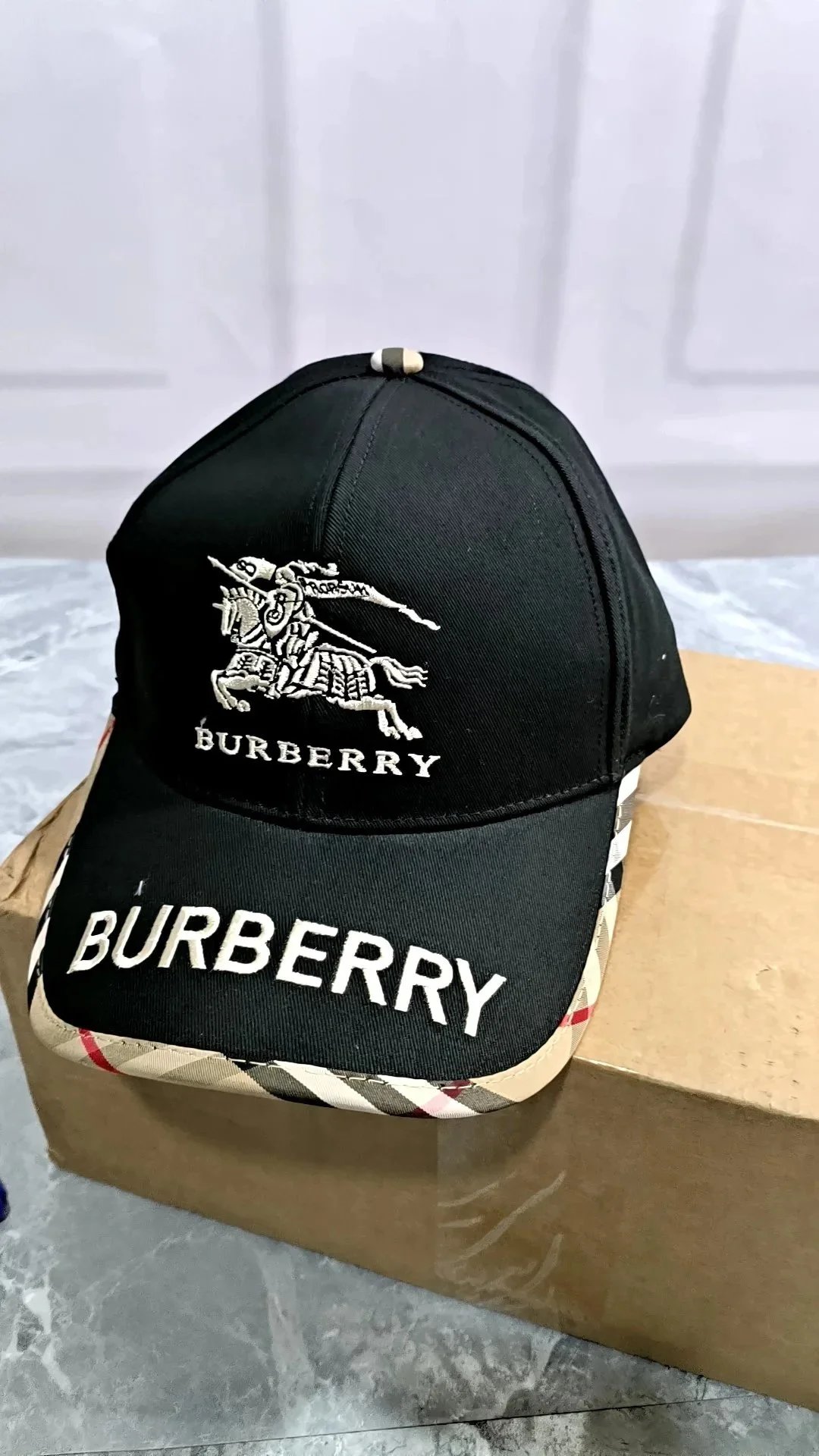 Burberry Hats Embroidered Equestrian Knight Check Trim Baseball Cap image 2