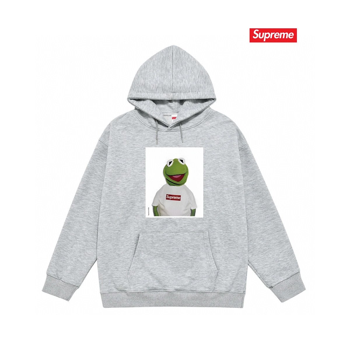 Supreme Hoodies & Sweatshirts Fleece-lined pullover hoodie with photo graphic and kangaroo pocket — S 2174 Gray with fleece lining