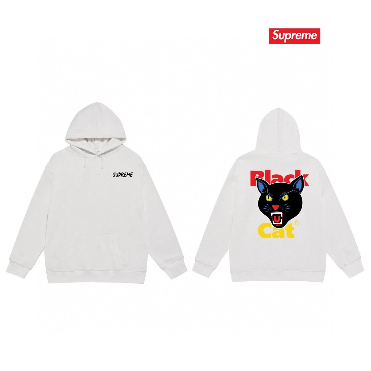 Supreme Hoodies & Sweatshirts Fleece-lined pullover hoodie with photo graphic and kangaroo pocket — S 2180 White with fleece lining