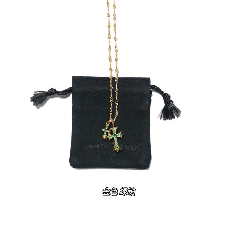 Chrome Hearts Cross Pendant Necklace Gold Pink Sapphire Jewelry - 4
