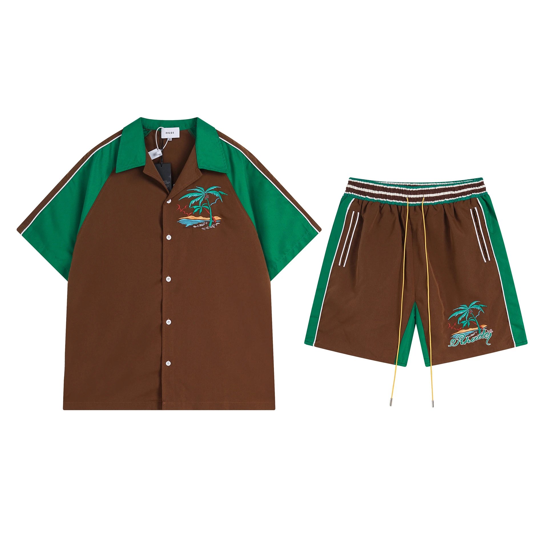 Rhude Shirts Embroidered Palm Tree Color-Block Short-Sleeve Shirt image 7