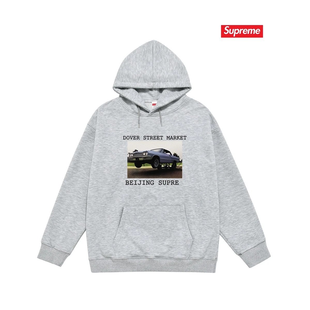 Supreme Hoodies & Sweatshirts Dover Street Market car graphic pullover hoodie — S 2185 Gray with fleece lining