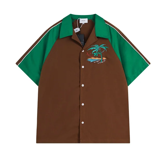 Rhude Shirts Colorblock Palm Tree Embroidered Short-Sleeve Shirt product detail image 12