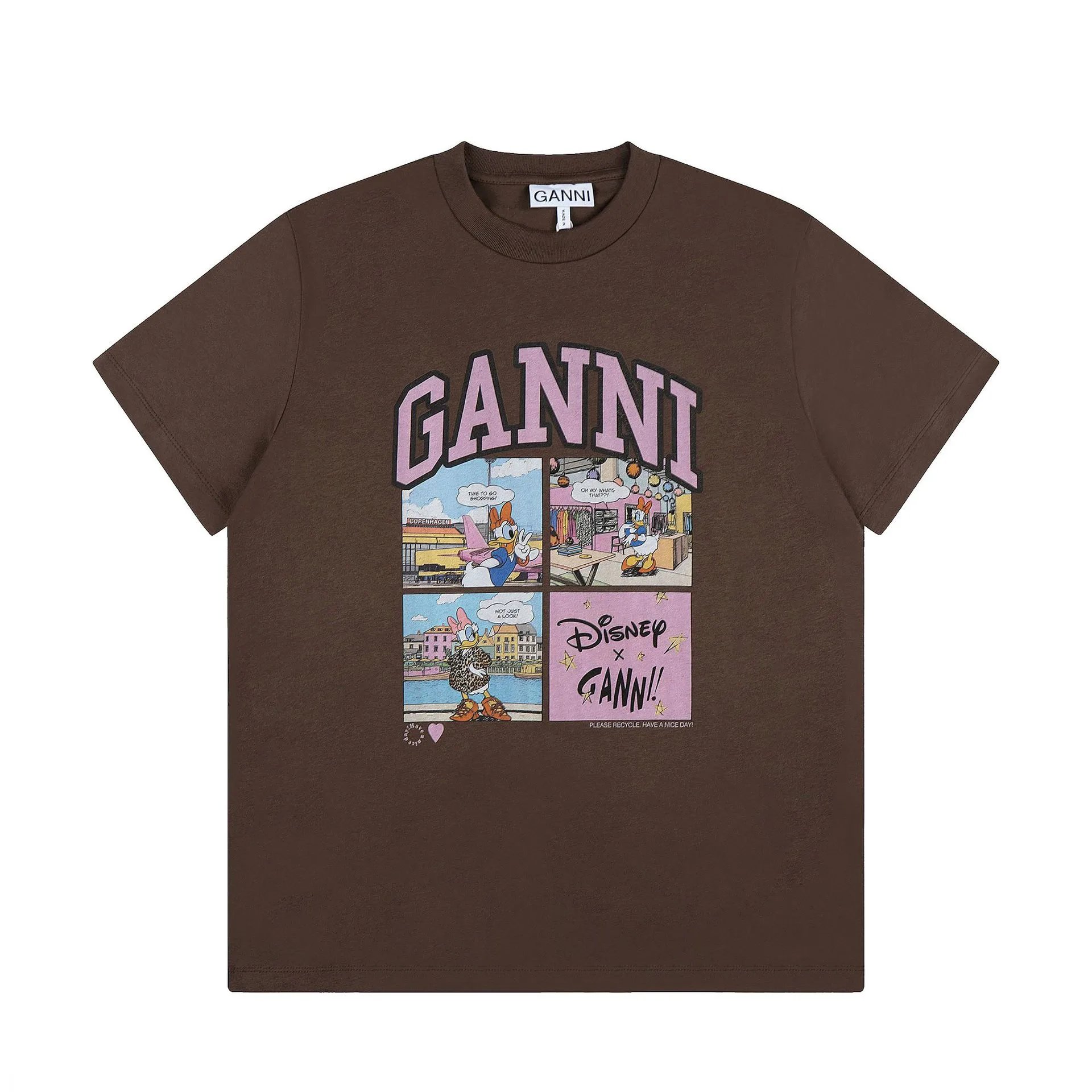 GANNI T-Shirts Graphic Print Short-Sleeve T-Shirt — GA 89 Brown