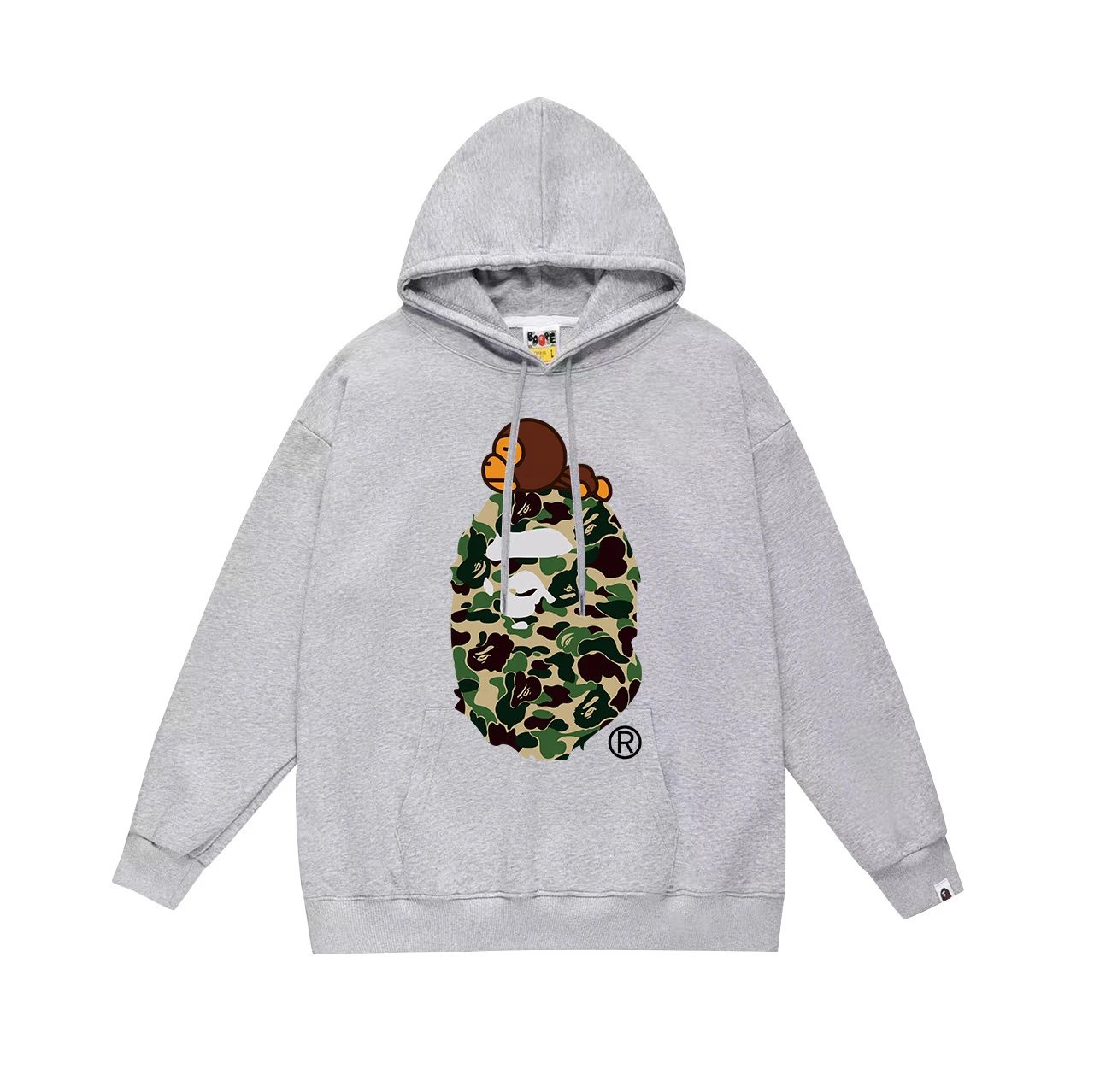 A Bathing Ape Hoodies & Sweatshirts Camo Head Graphic Pullover Hoodie — 648 Gray-Green