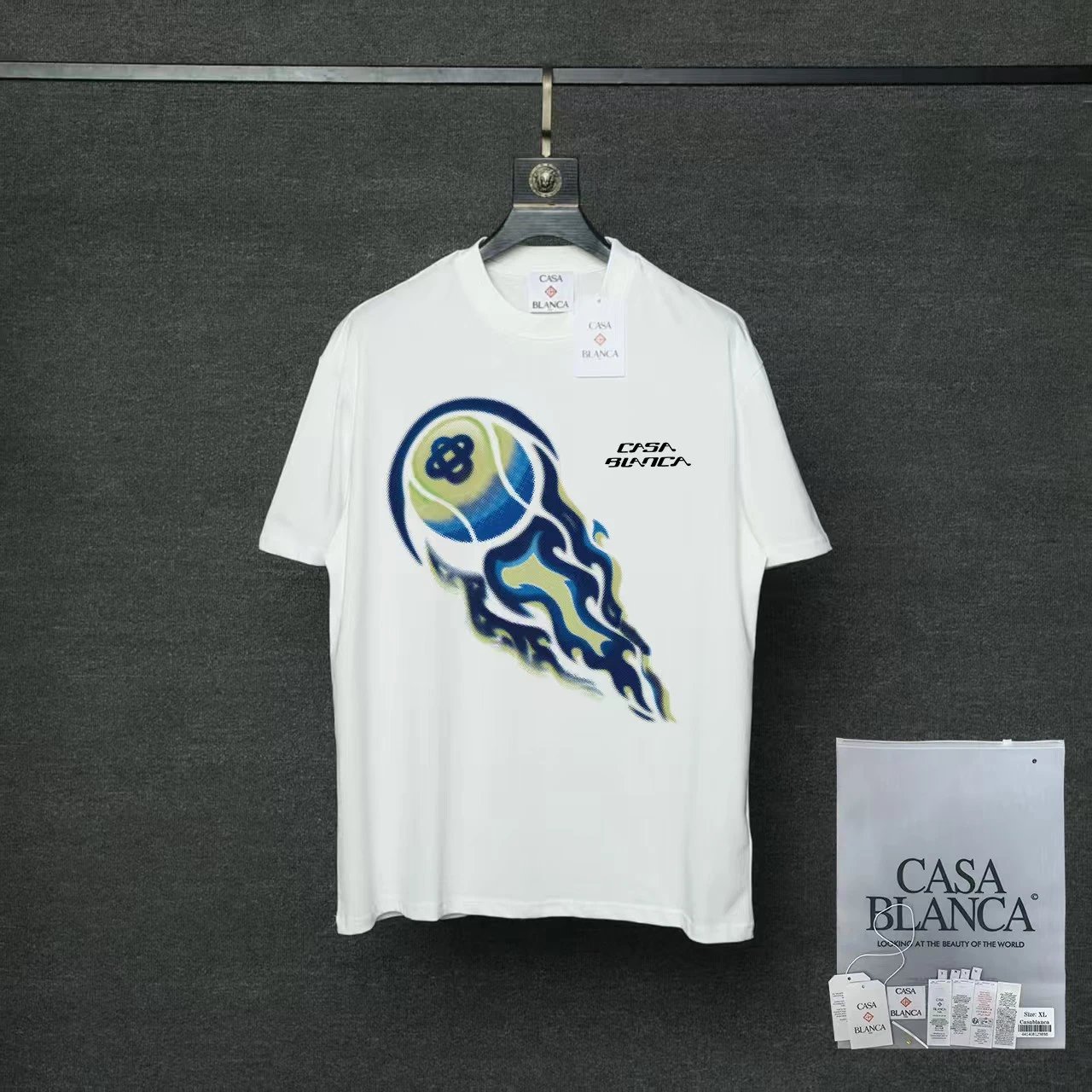 Casablanca T-Shirts Flaming Tennis Ball Graphic — 01 White