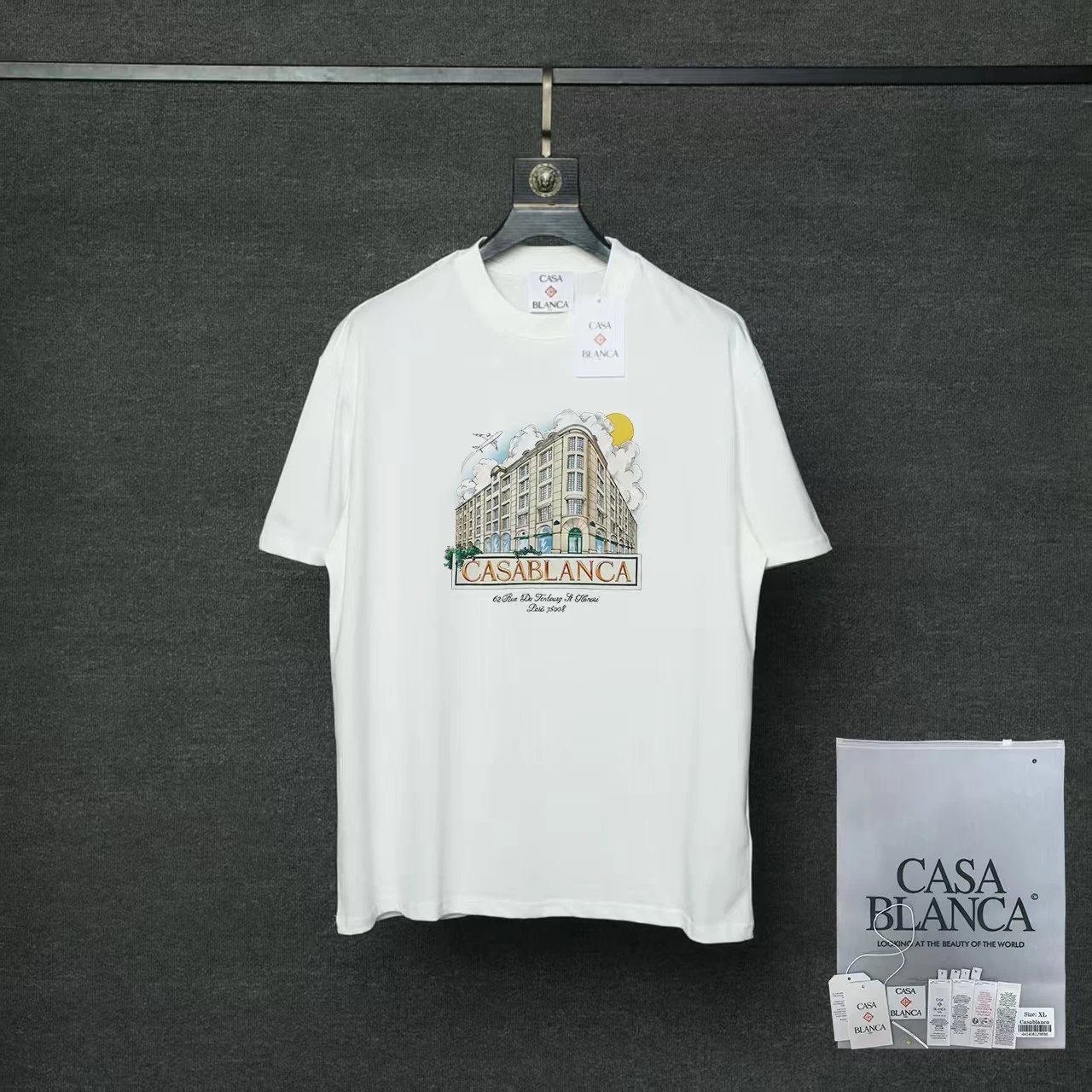 Casablanca T-Shirts Flaming Tennis Ball Graphic — 04 White