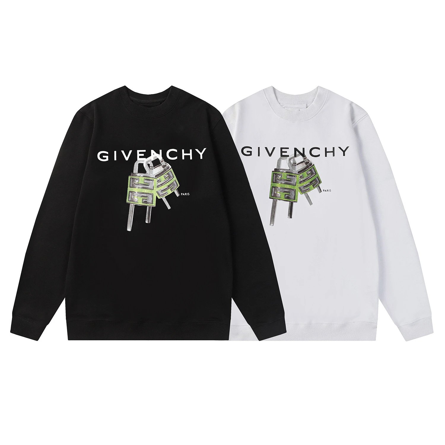 Givenchy Logo Print Green 4G Locks Sweatshirt White Hoodie - 4