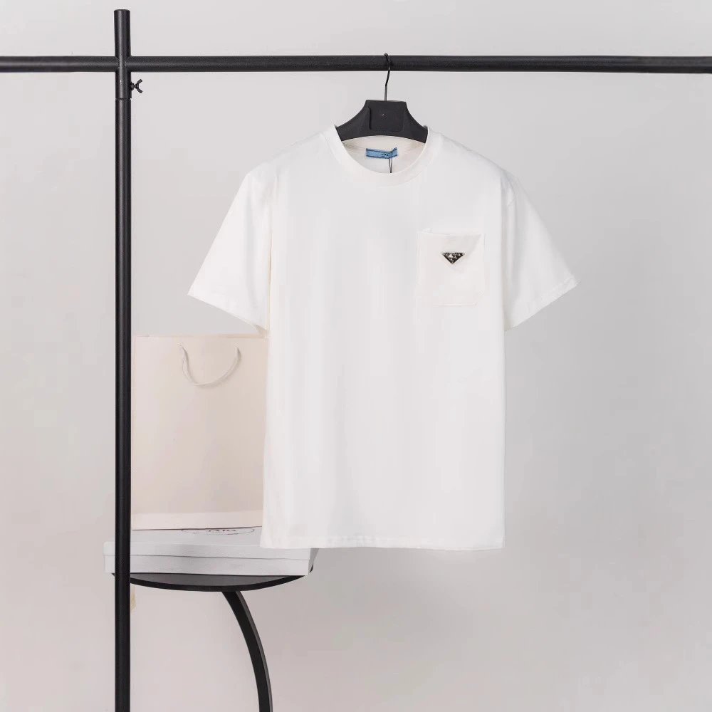 Prada T-Shirts Crew-neck T-shirt with triangular logo plaque image 3